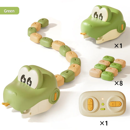 Single green magnetic snake toy set with remote and eight number blocks