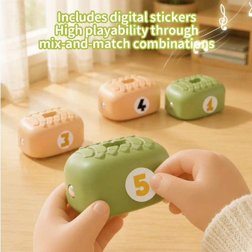 Magnetic number blocks with reusable number stickers
