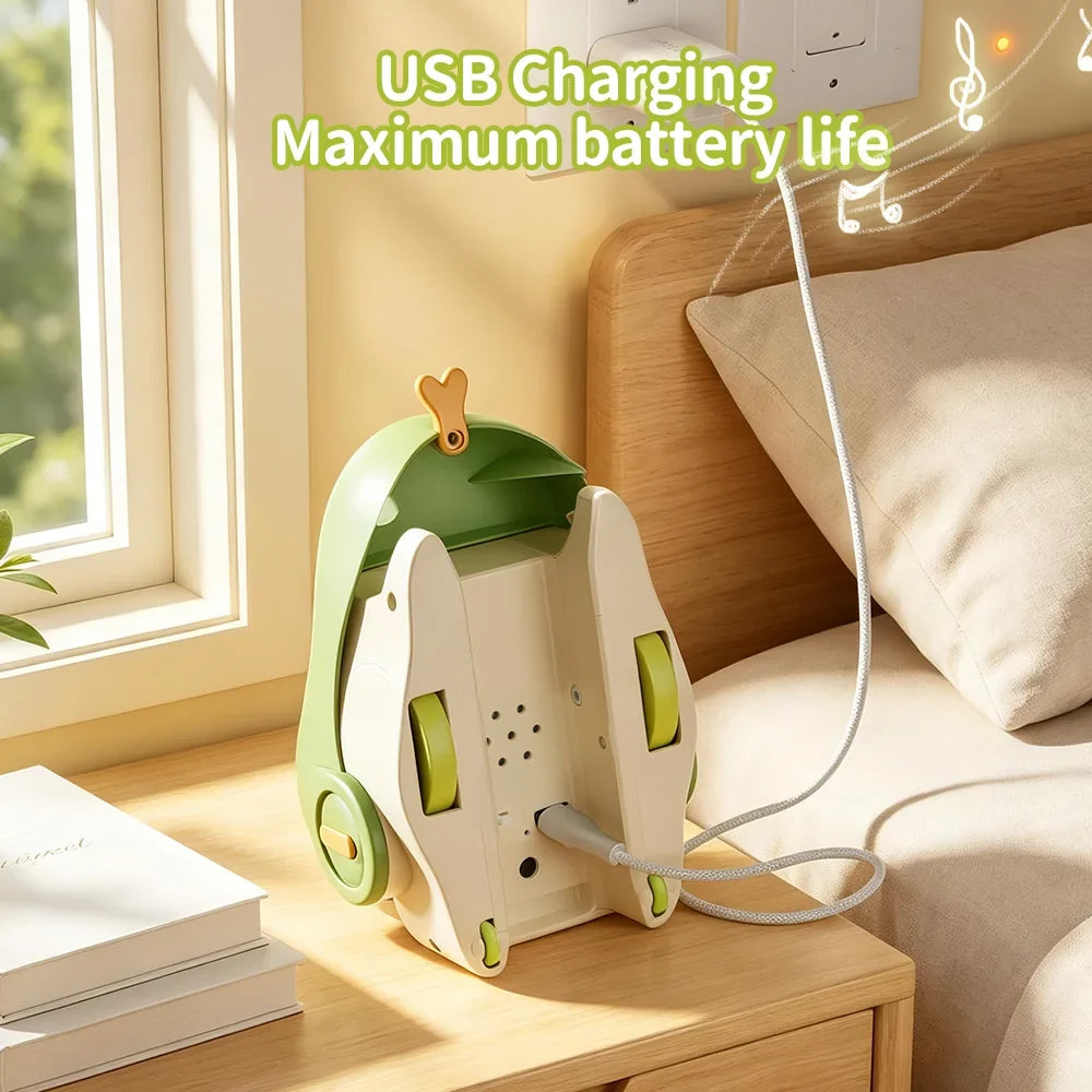 Green magnetic snake toy charging by USB cable