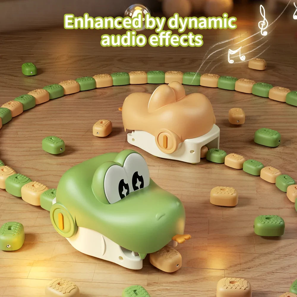 Green and beige magnetic snake toys with dynamic sound effects